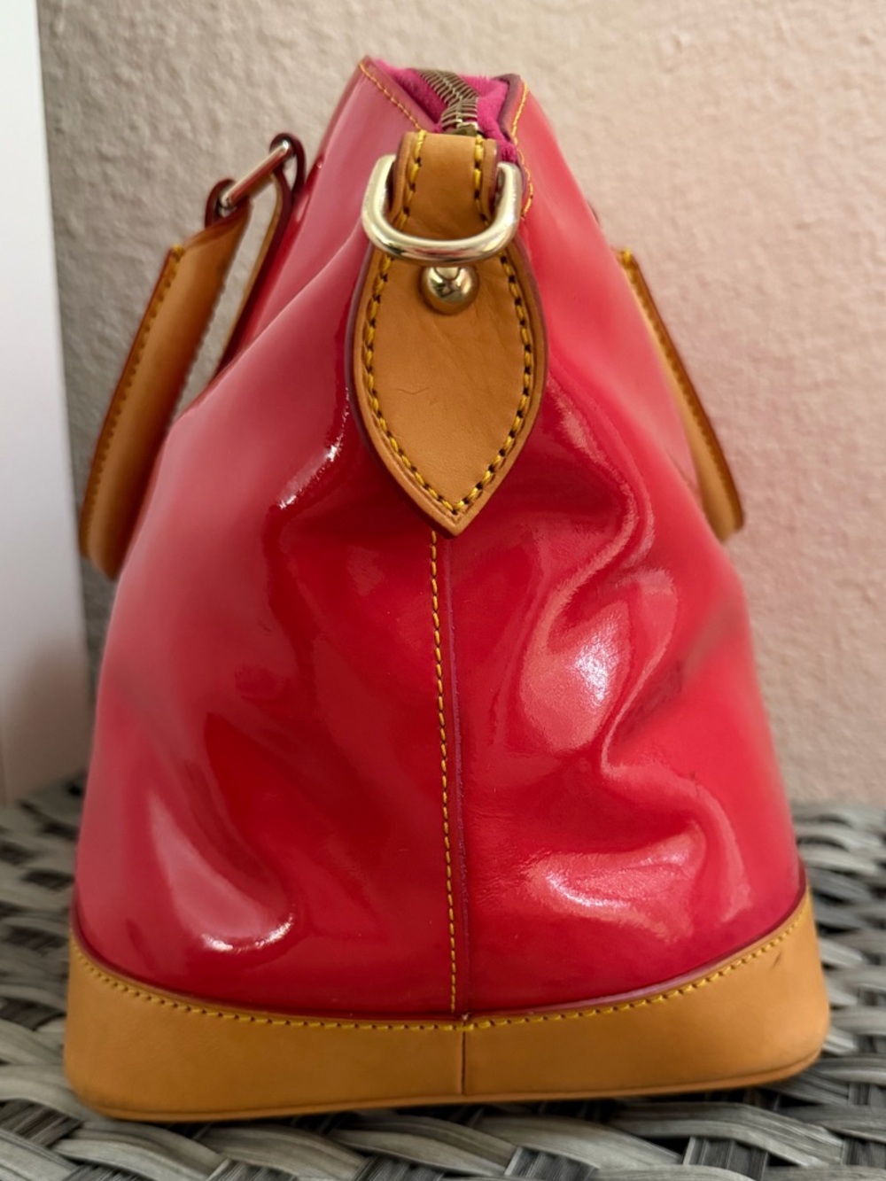 Dooney & Bourke Patent Leather Top Handle Satchel in Red Orange - Leather trim - Picture 12 of 16